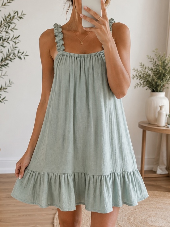 Altar'd State Dresses & Skirts - Altar’d State Sage Green Ruffle Hem Mini Dress Medium